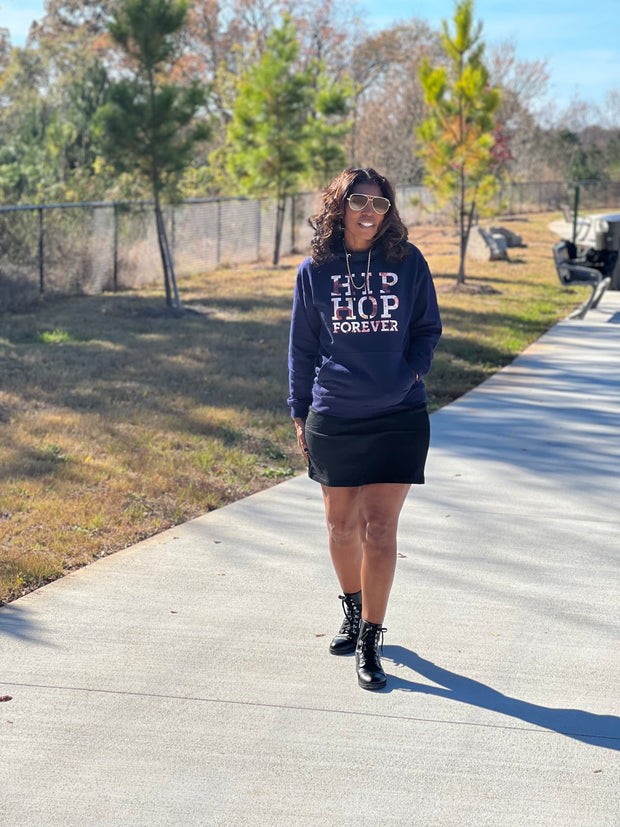 HIP HOP FOREVER NAVY BLUE HOODIE RED/PINK ROSE DESIGN