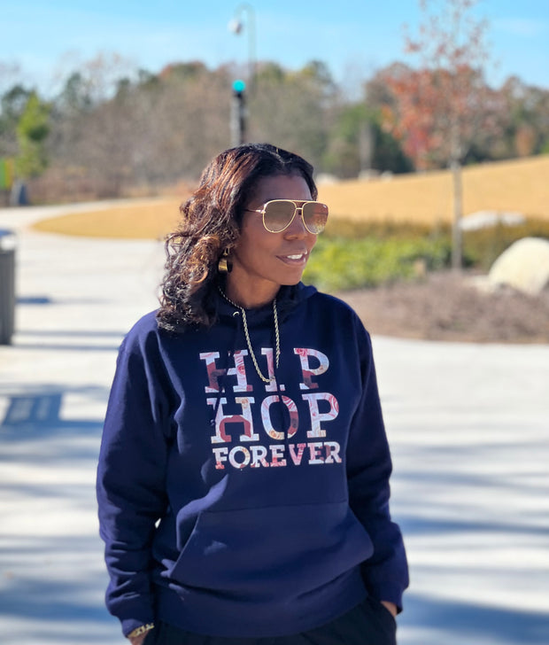 HIP HOP FOREVER NAVY BLUE HOODIE RED/PINK ROSE DESIGN